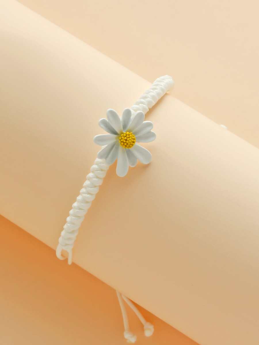 女孩花朵裝飾繩索手鐲 - 白色 - 查看 1