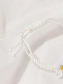 女孩花朵裝飾繩索手鐲 - 白色 - 查看 3