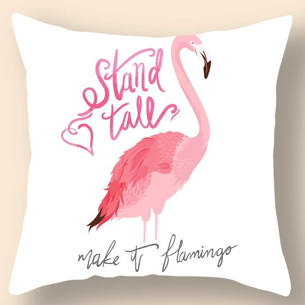 

Flamingo Print Cushion Cover Without Filler, Multicolor