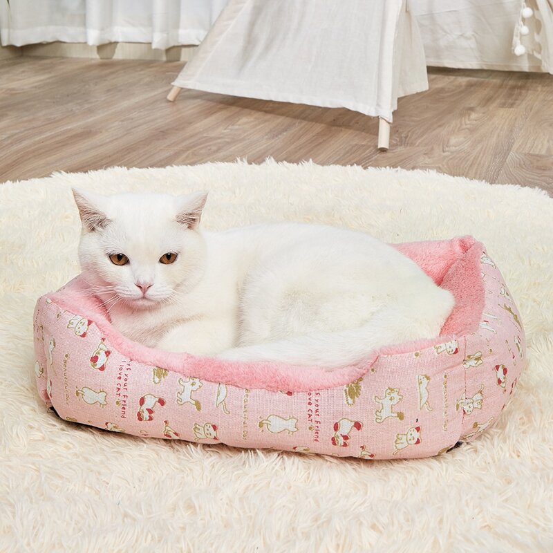 

Cartoon Animal Print Plush Pet Bed, Pink