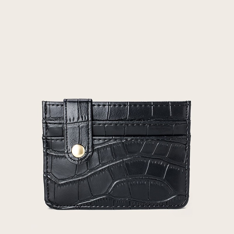 

Croc Embossed Purse With Card Holder, Black