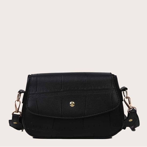 

Croc Embossed Flap Shoulder Bag, Black