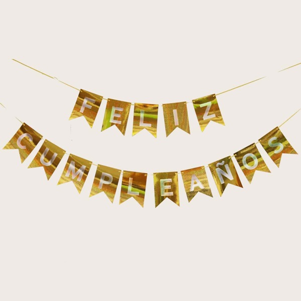 

1set Birthday Decorative Pull Flag, Gold