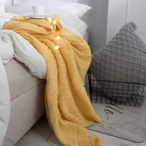 

Plain Knitted Blanket, Yellow