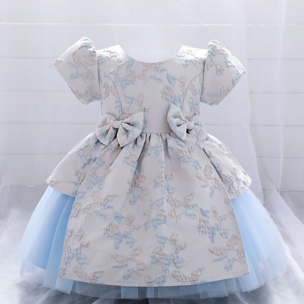 

Toddler Girls Embroidery Bow Front Mesh Party Dress, Multicolor