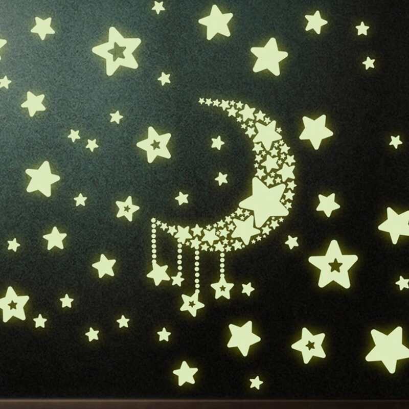 

1pc Star & Moon Luminous Wall Sticker, Yellow