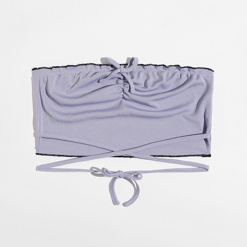 

Ruched Tie Back Crop Tube Top, Lilac purple