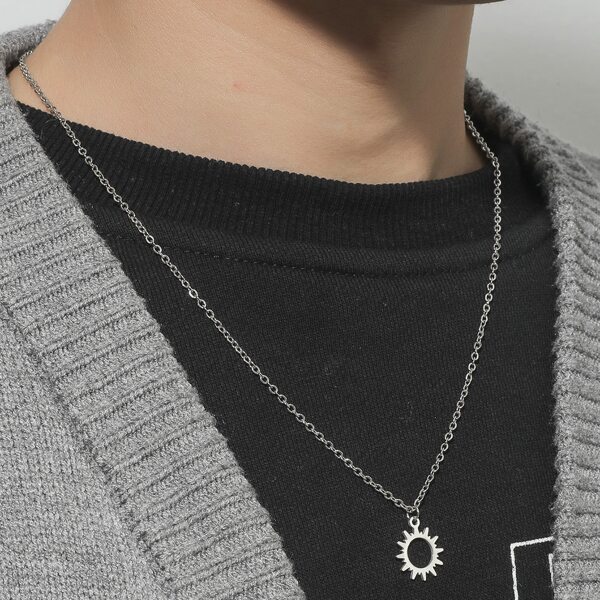

Men Sun Charm Necklace, Silver