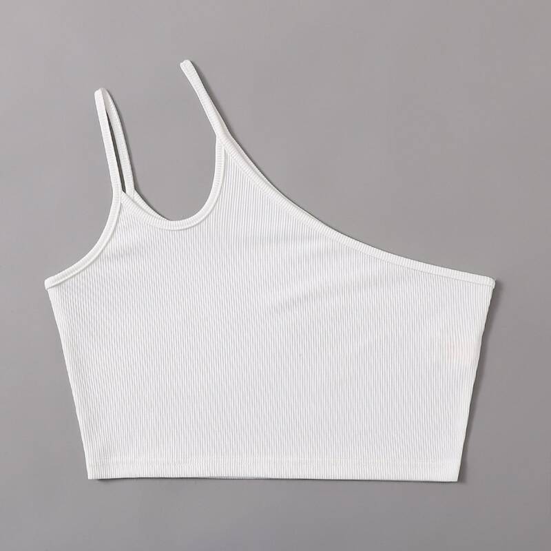 Solid One Shoulder Crop Top, White
