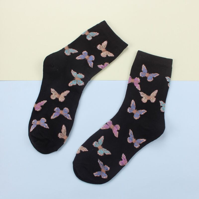 

1pair Butterfly Pattern Socks, Black