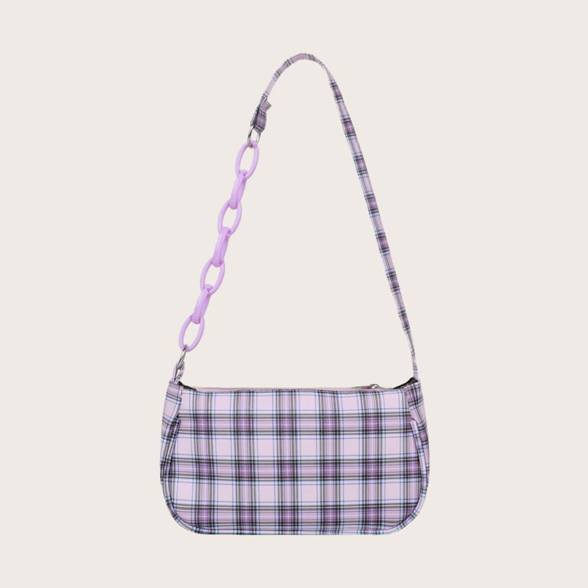 

Plaid Shoulder Bag, Purple