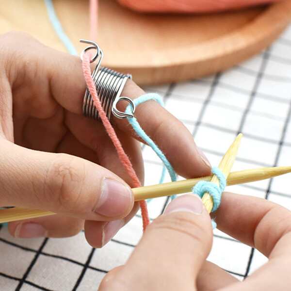 

1pc Stainless Steel Knitting Loop Crochet Ring, Silver