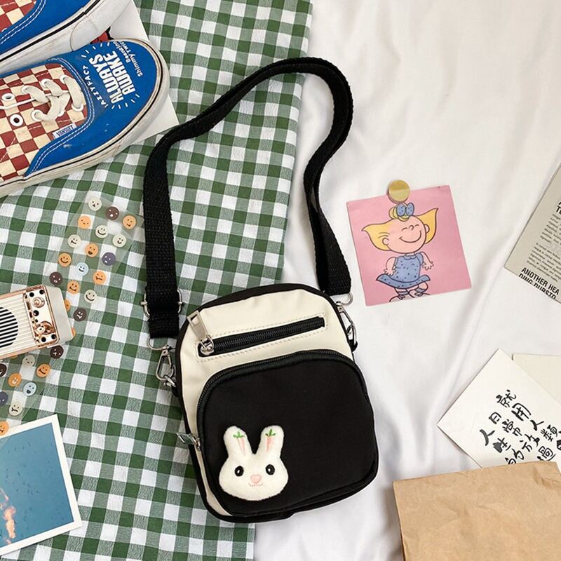 

Colorblock Rabbit Crossbody Bag, Black and white