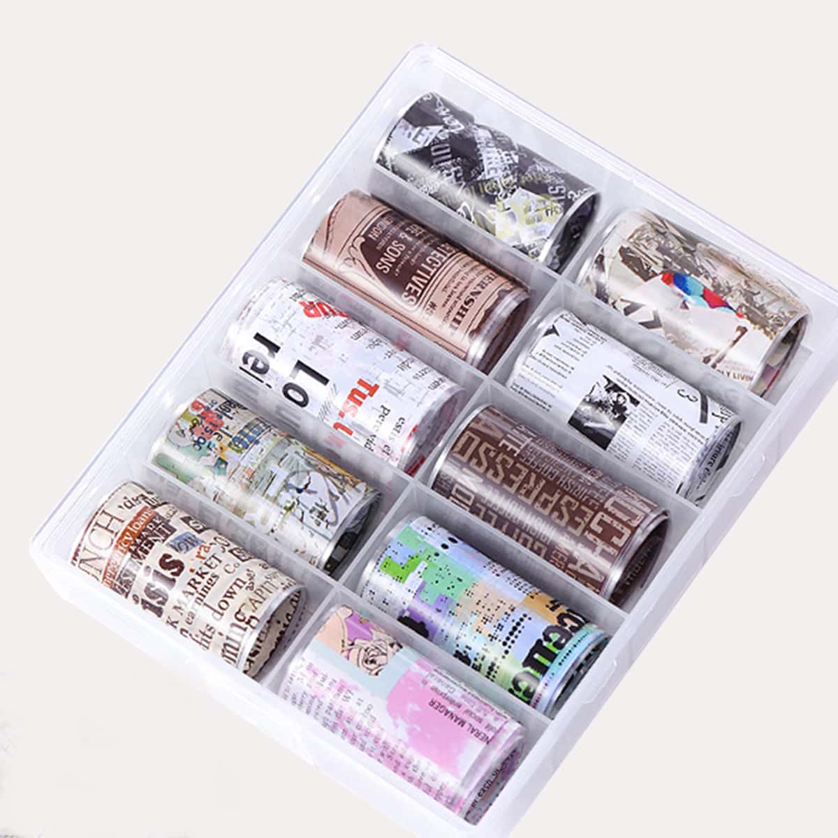 

10rolls Newspaper Print Nail Art Sticker, Multicolor