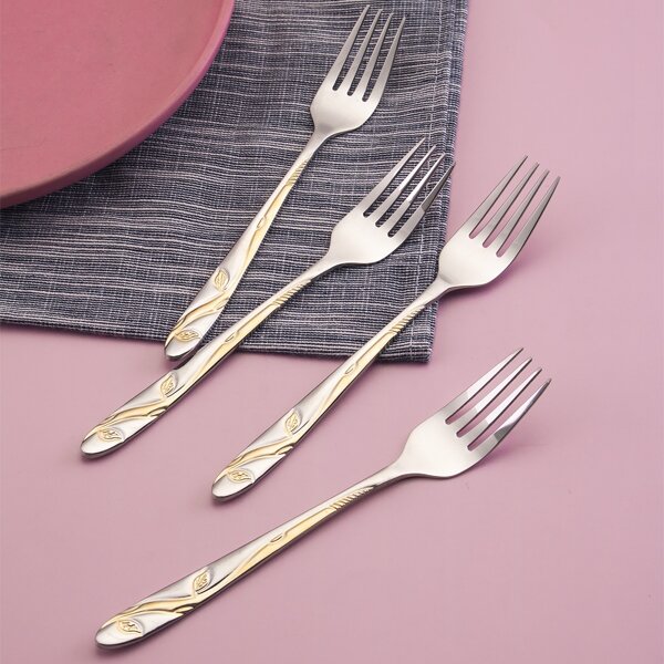 

4pcs Leaf Embossed Fork, Multicolor