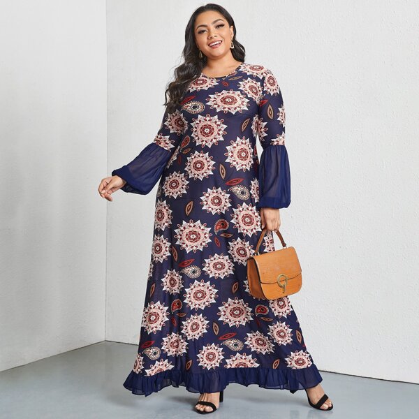 

Plus Plants & Paisley Print Tunic Dress, Multicolor