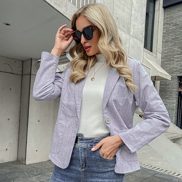

Lapel Collar Single Button Blazer, Dusty purple