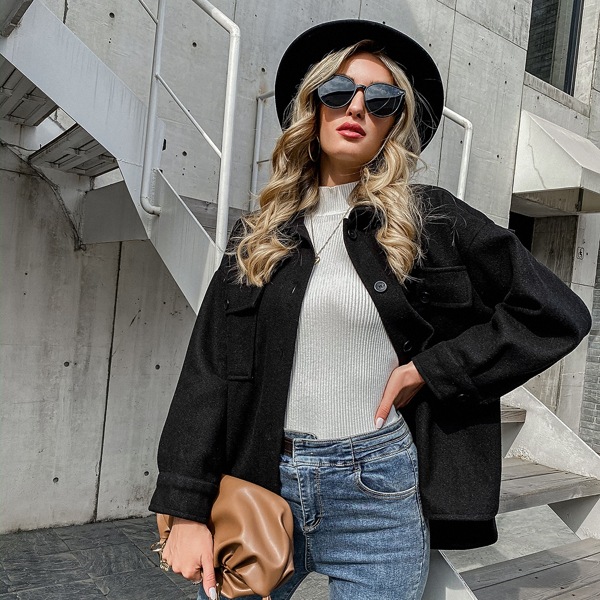 

Oversized Button Up Overcoat, Black