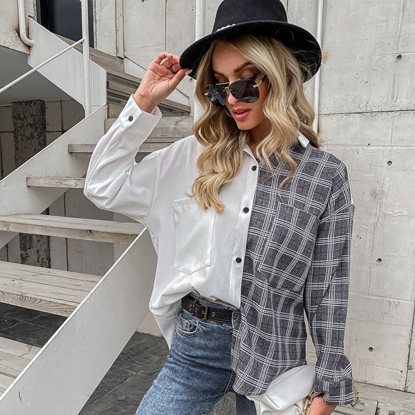 

Contrast Plaid Button Through Blouse, Multicolor
