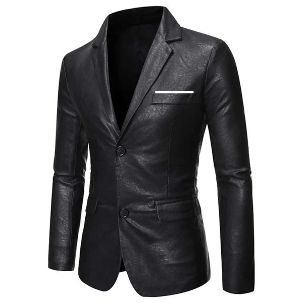 

Men PU Leather Solid Button Front Blazer, Black