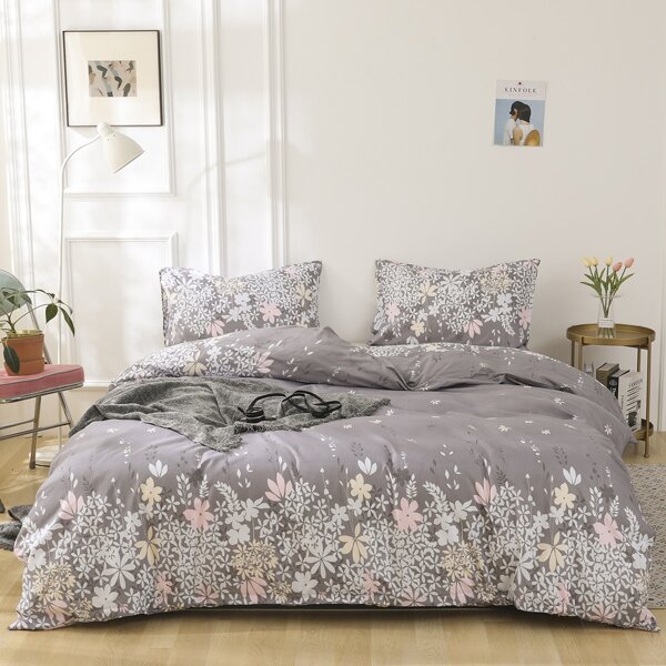 

Flower Print Bedding Set Without Filler, Dusty purple