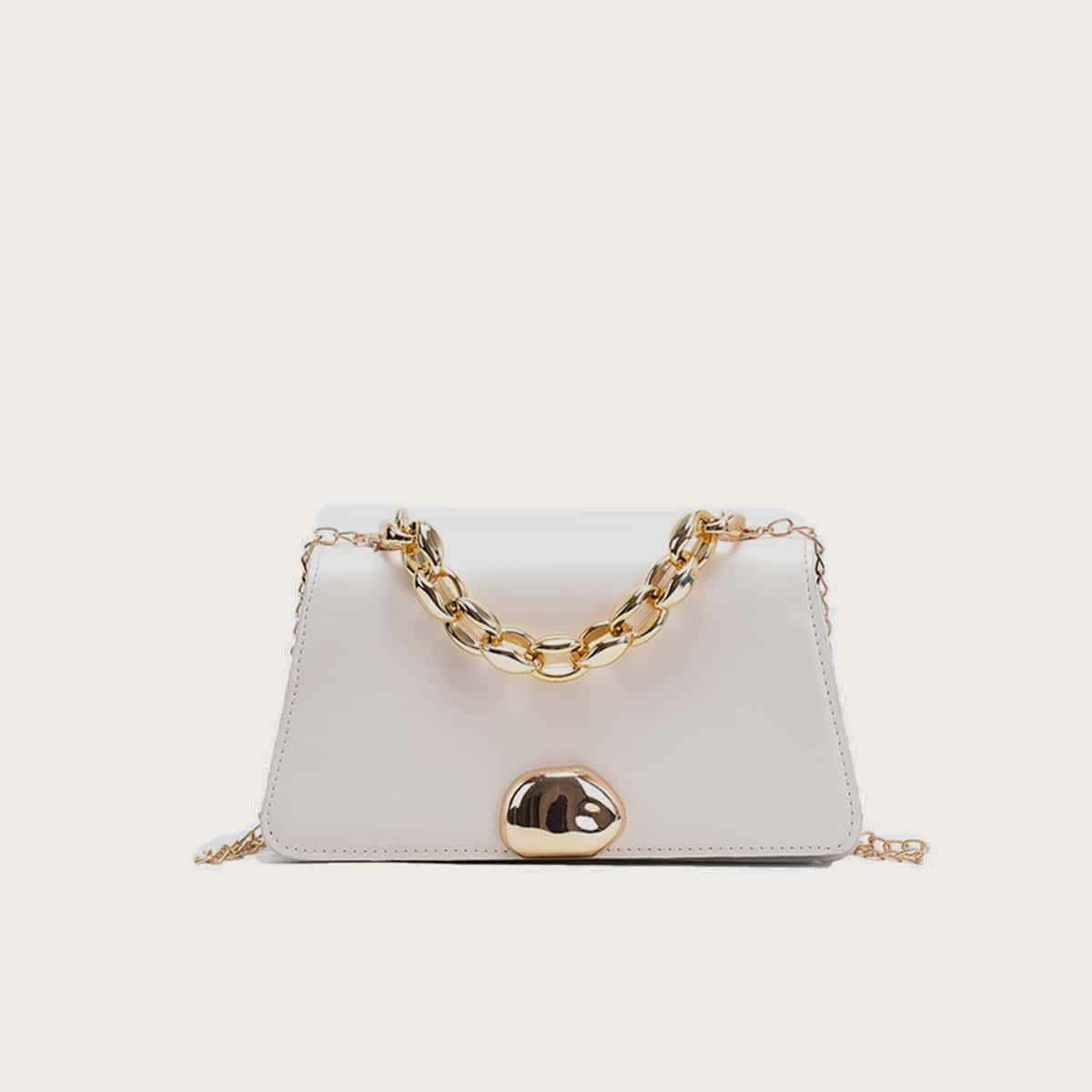 

Solid Flap Chunky Chain Satchel Bag, White