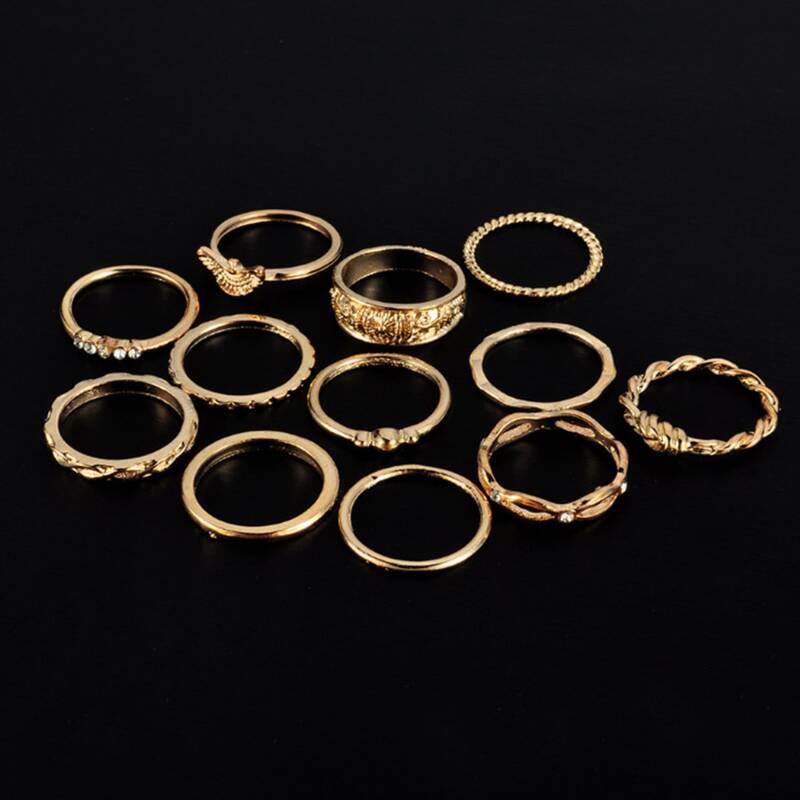 

12pcs Rhinestone Decor Ring, Gold