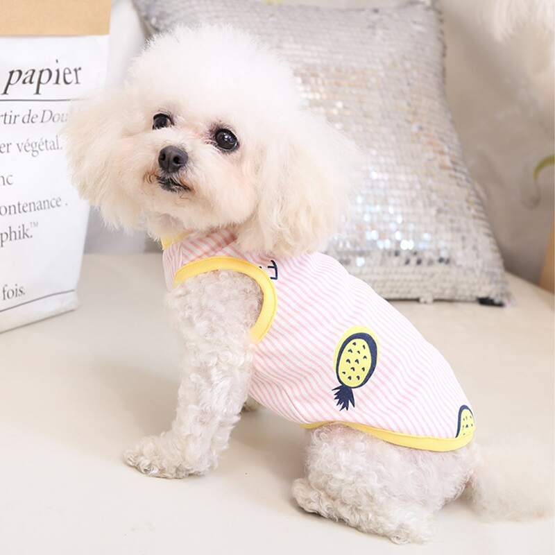 

Pineapple Striped Contrast Binding Pet Tank, Baby pink