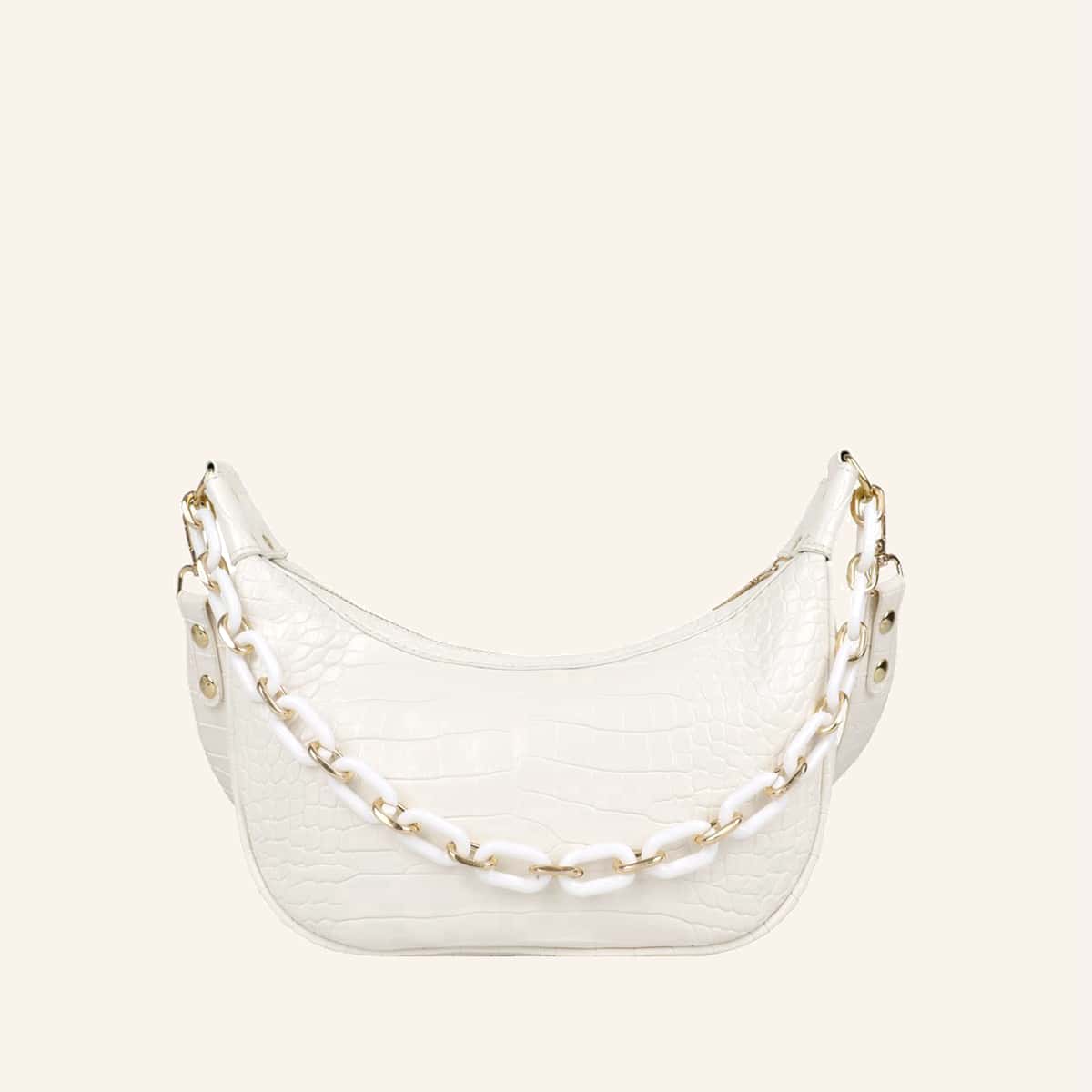 

Croc Effect Shoulder Bag, White