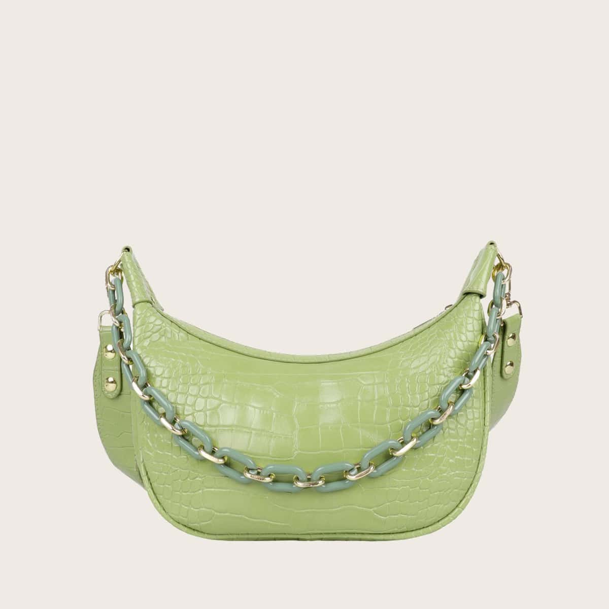 

Croc Effect Shoulder Bag, Green