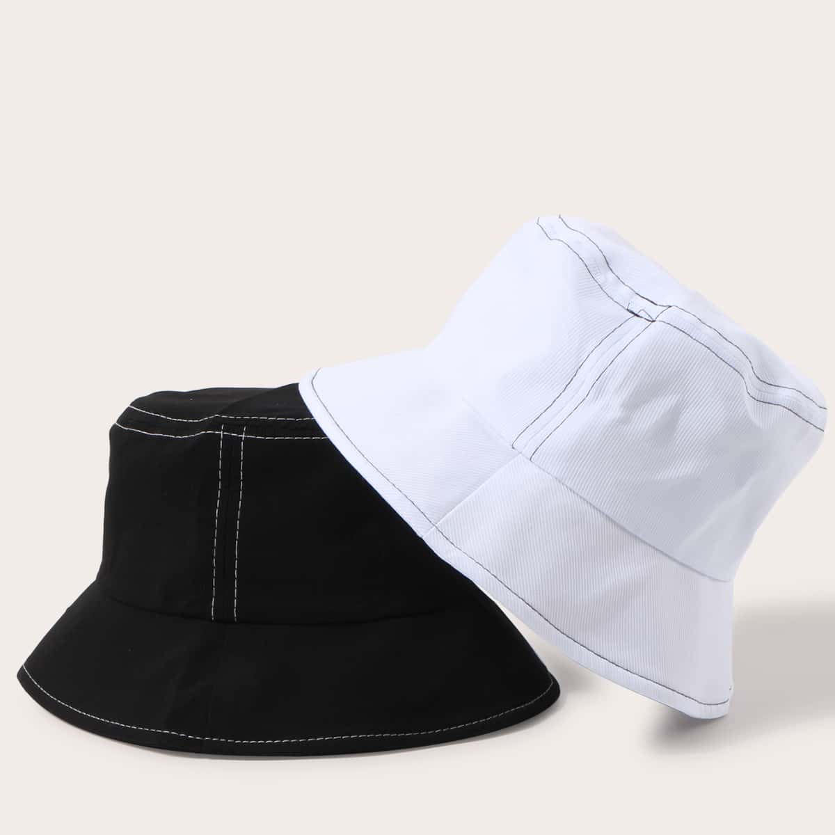 

2pcs Guys Plain Bucket Hat, Black and white