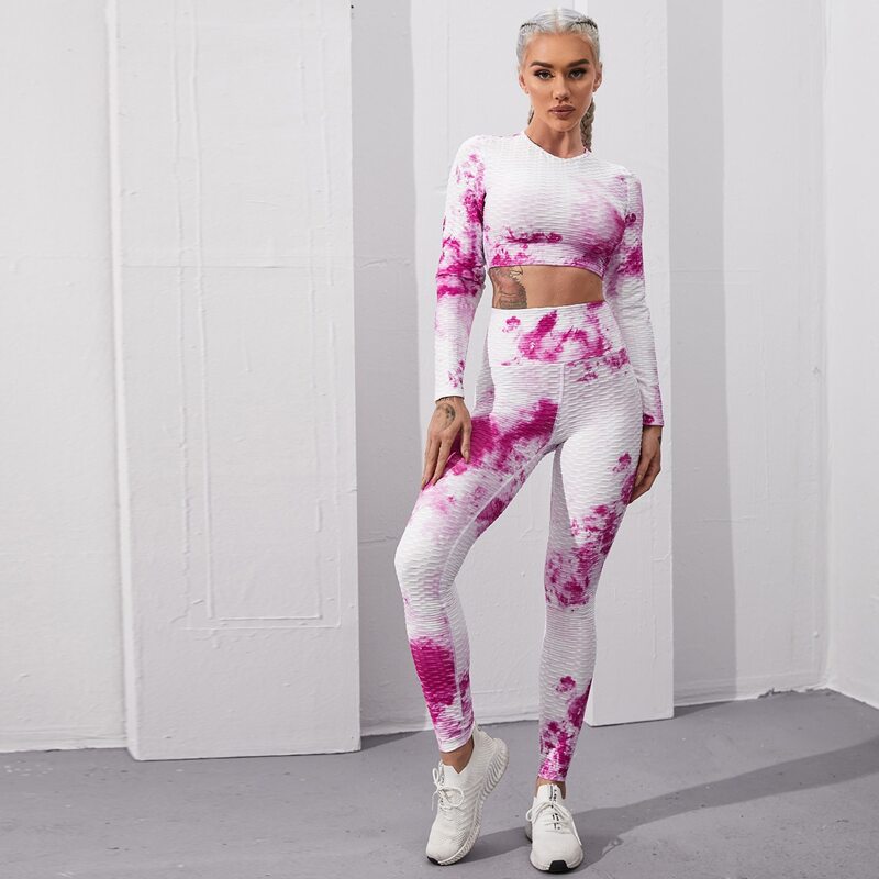 

Tie Dye Crop Sports Tee With Leggings, Multicolor