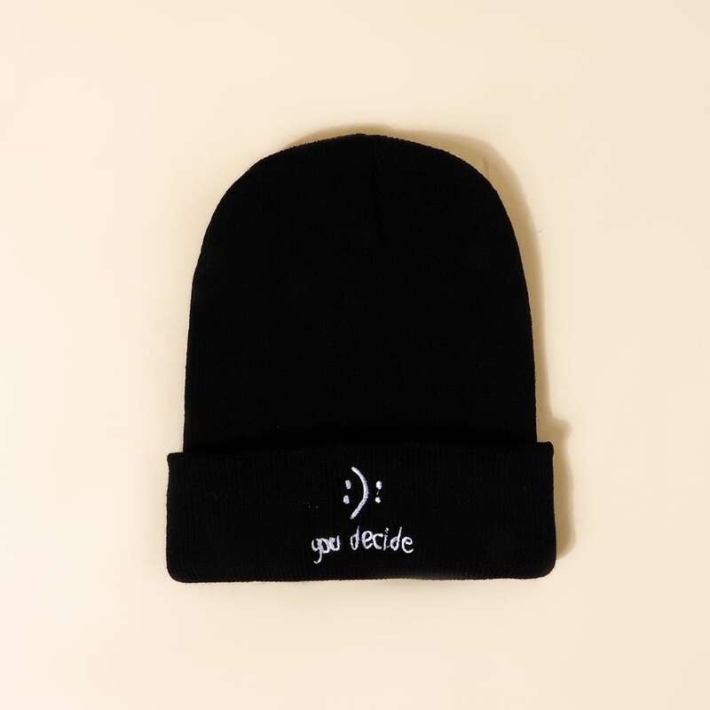 

Guys Letter Embroidery Knit Beanie, Black