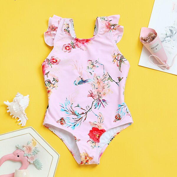 

Toddler Girls Floral Ruffle One Piece Swimsuit, Multicolor