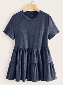 SHEIN LUNE Plus Marled Knit Smock Top - Navy Blue - View 2