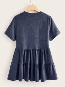 SHEIN LUNE Plus Marled Knit Smock Top - Navy Blue - View 3
