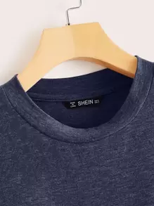 SHEIN LUNE Plus Marled Knit Smock Top - Navy Blue - View 4