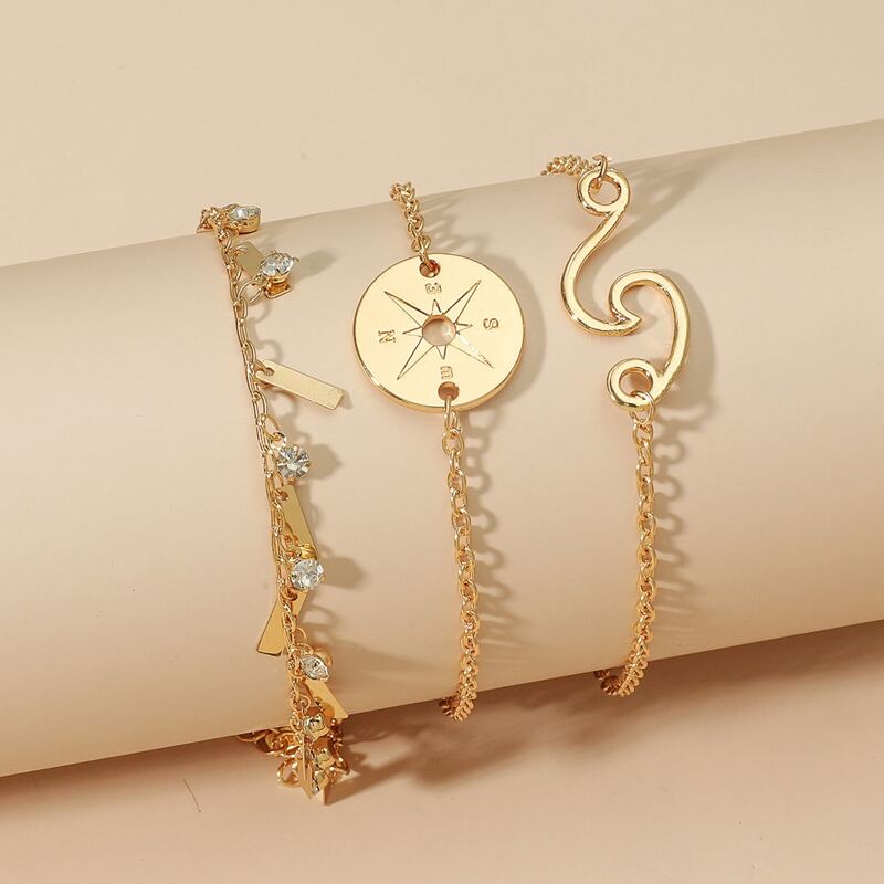 

3pcs Rhinestone Tassel & Coin Bracelet, Gold