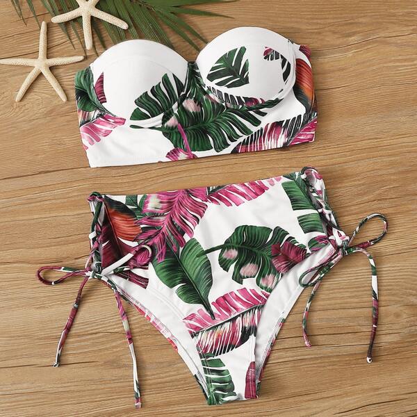 

Tropical Tie Side Bikini Swimsuit, Multicolor