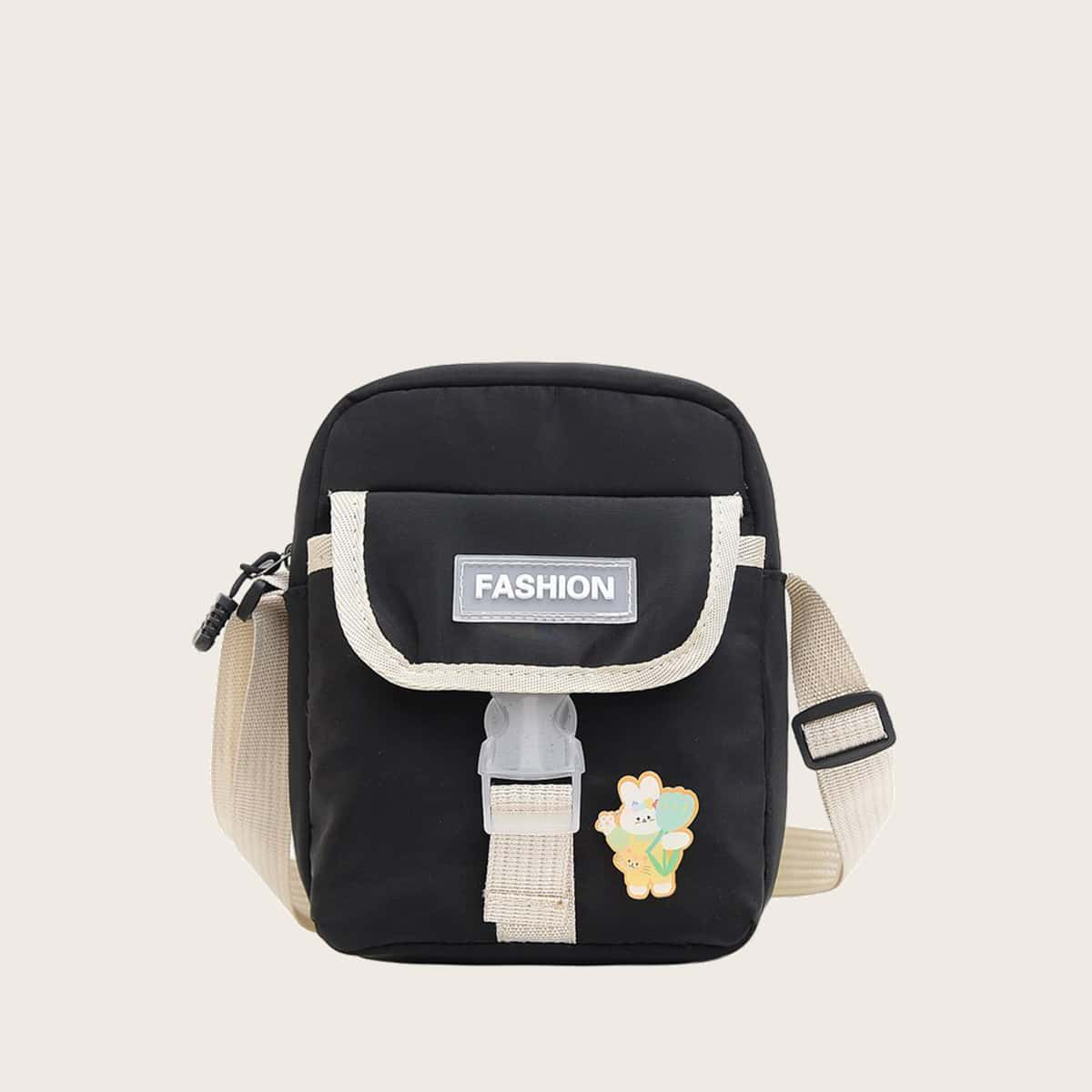 

Buckle Decor Cartoon Crossbody Bag, Black