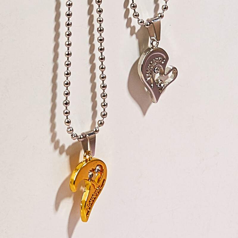 

2pcs Rhinestone Heart Couple Pendant Necklace, Multicolor