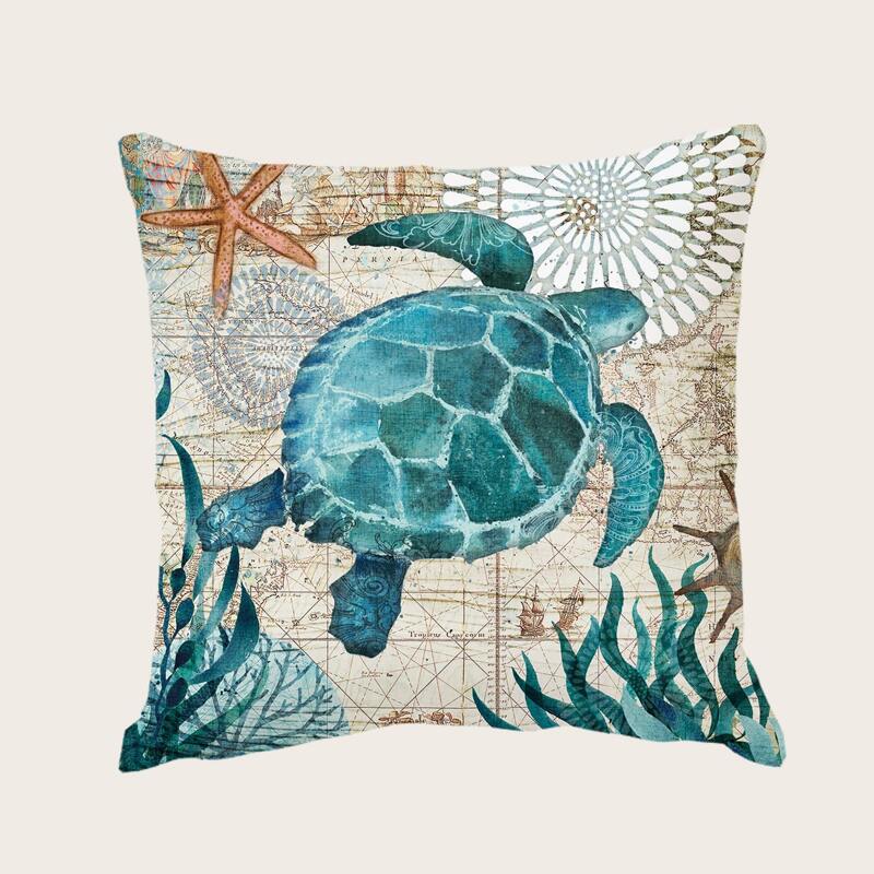 

Sea Turtle Print Cushion Cover Without Filler, Multicolor