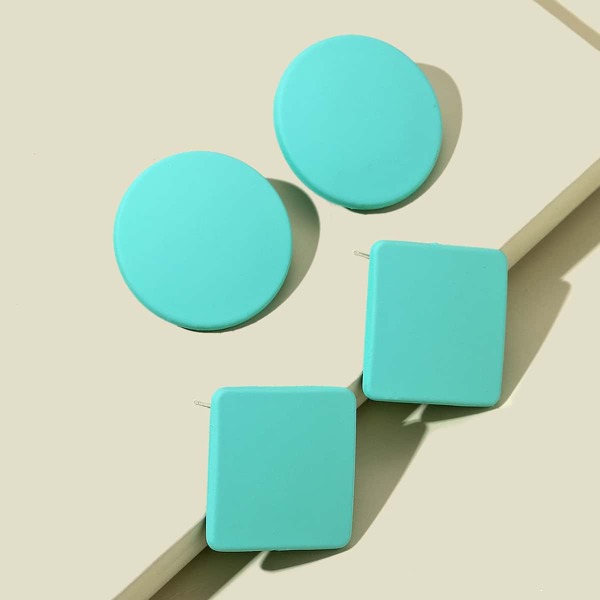 

2pairs Round & Geo Decor Earrings, Mint blue