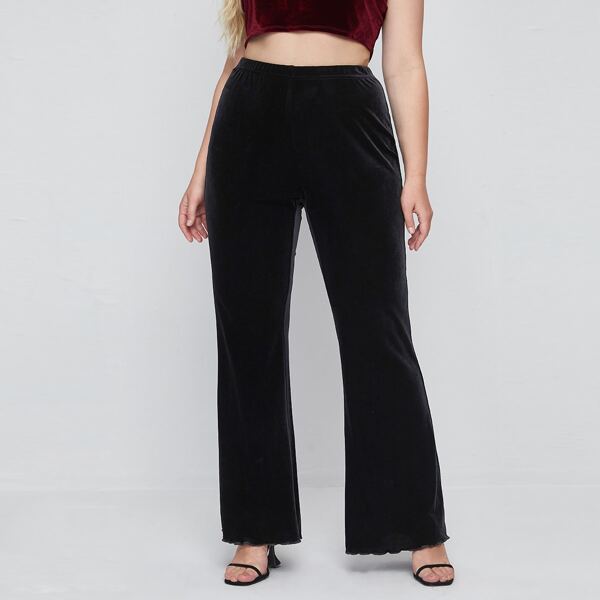 

Plus Lettuce Trim Velvet Pants, Black