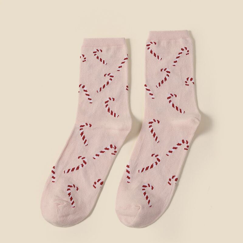 

1pair Cartoon Pattern Crew Socks, Beige