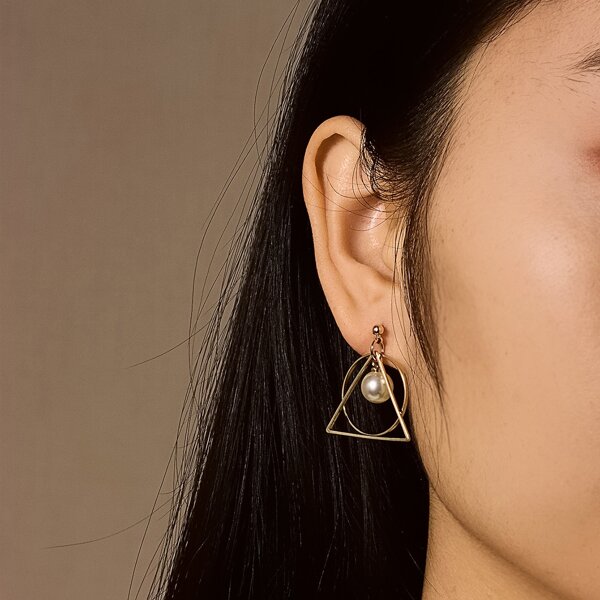 

Faux Pearl Geo Drop Earrings, Gold