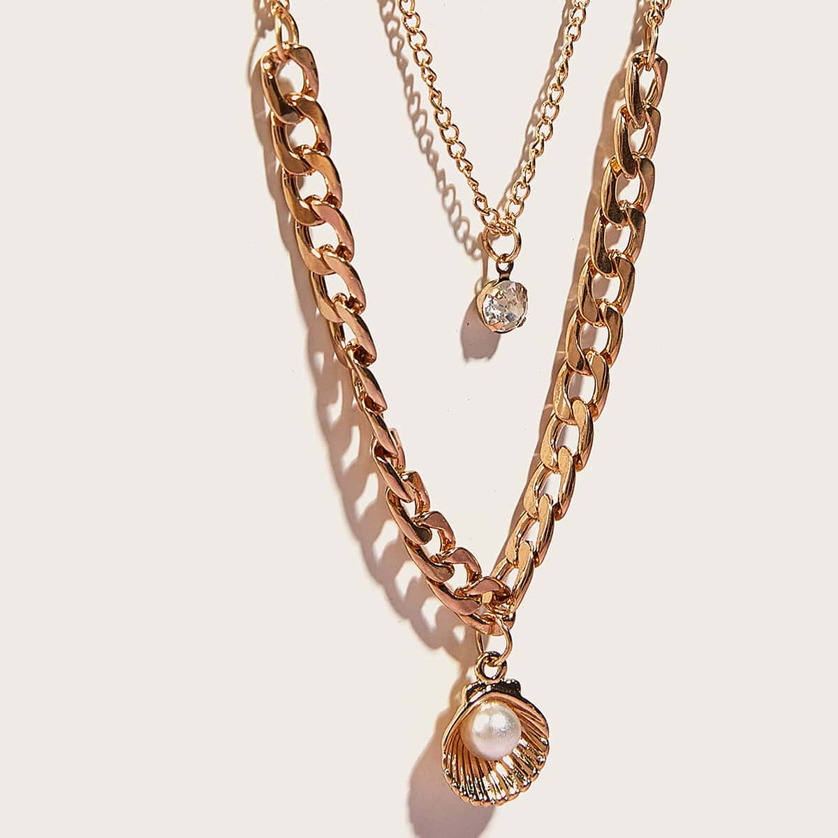 

Faux Pearl Shell Layered Necklace, Gold