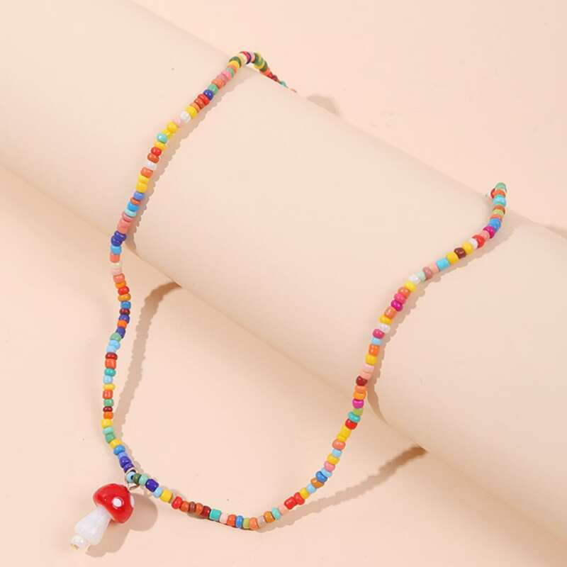 

Mushroom Beaded Pendant Necklace, Multicolor