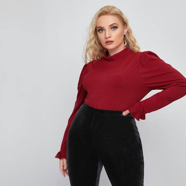 

Plus Mock Neck Flounce Sleeve Tee, Burgundy