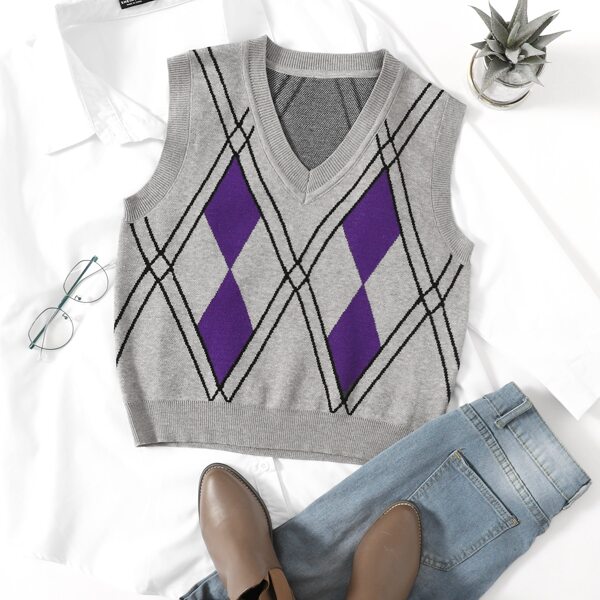 

Argyle Knit Sweater Vest, Grey